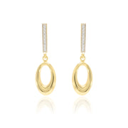 Pendientes largos caída circonitas con motivo oval oro amarillo