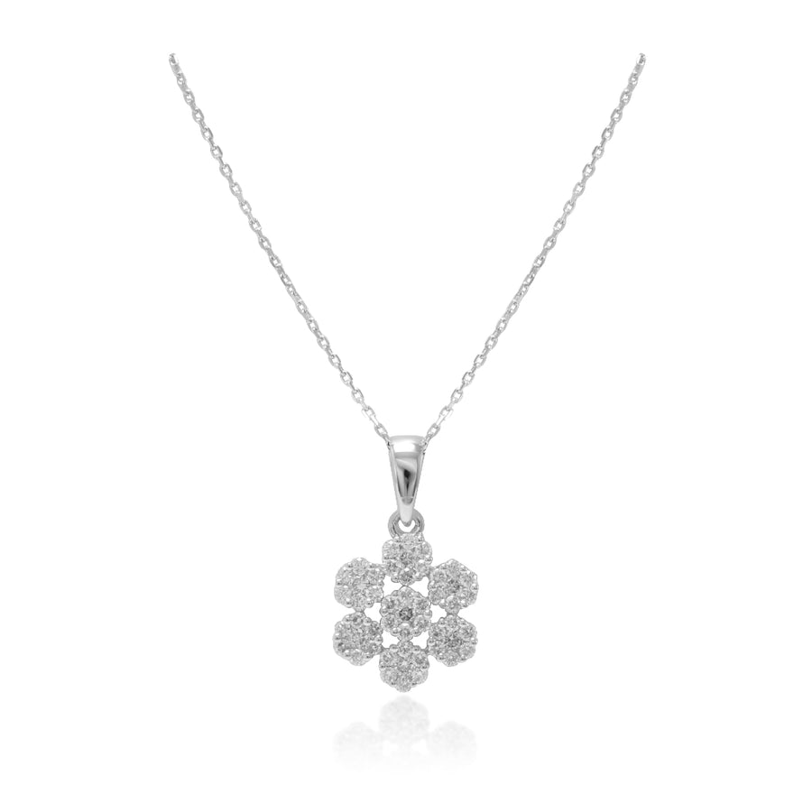 Collar de oro blanco de 18k con diamantes talla brillante en forma de flor