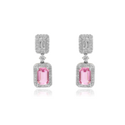 Pendientes de oro blanco de 18k con diamantes y zafiro rosa