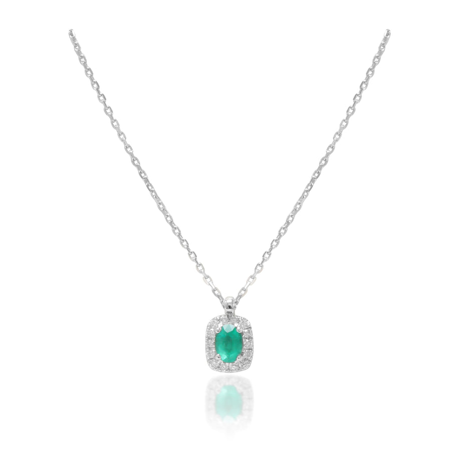 Collar realizado en oro blanco de 18 quilates con una esmeralda y diamantes. Joyería Pamplona