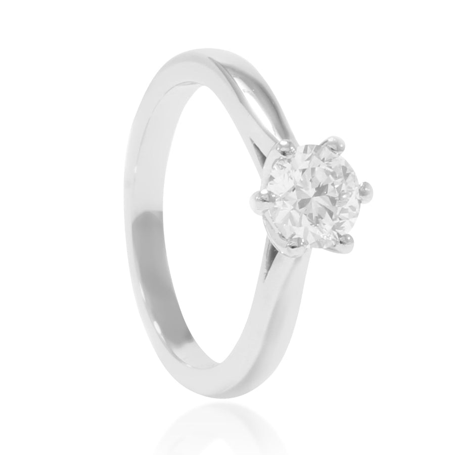 Anillo Solitario de Platino 960 con un diamante solitario engastado en seis garras