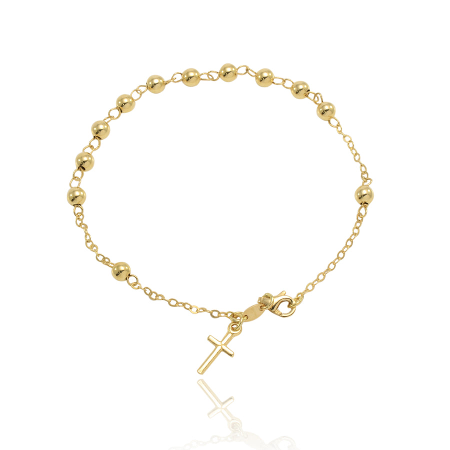 Pulsera rosario realizada en oro amarillo de 18 quilates. Con motivo en forma de cruz.