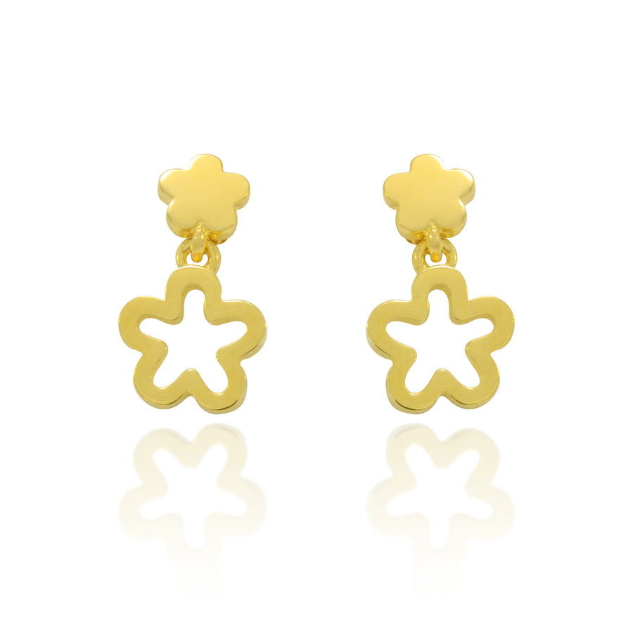 Pendientes en oro amarillo de 18 quilates con doble flor.